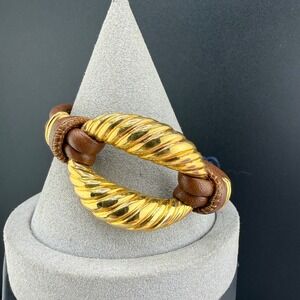 Vintage‎ Milor Bracelet Brown Gold Tone Leather Bronze Twisted Italy 7.5"